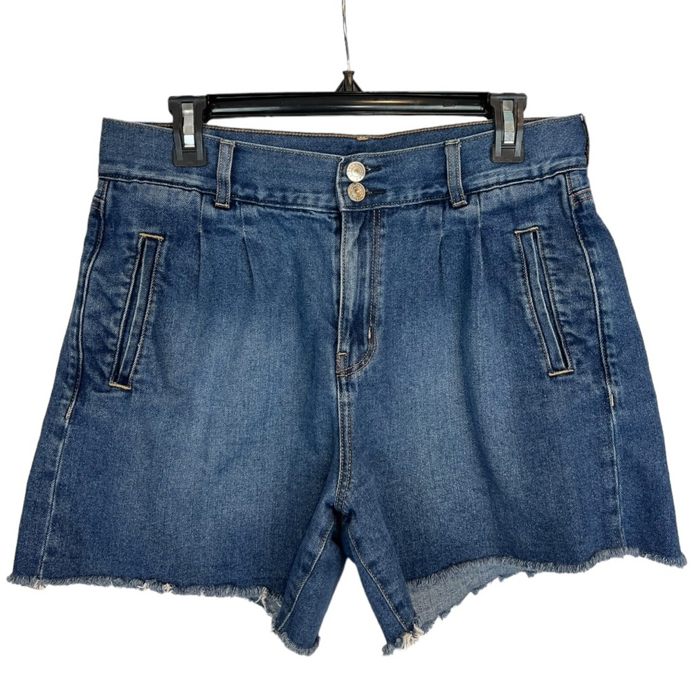 American Eagle Denim Mom Shorts frayed pleated Size 10